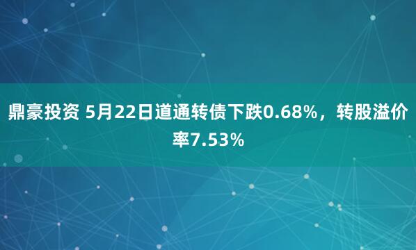 鼎豪投资 5月22日道通转债下跌0.68%，转股溢价率7.53%